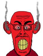 angry bald bloodshot_eyes clenched_teeth ear fuming glasses red_skin seething smoke stubble variant:cutejak // 535x700 // 90.4KB