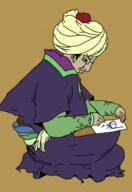 brown_skin chud classical_art_parody closed_mouth drawing ear hair islam medieval middle_east miniature ottoman_empire pencil_drawing purple_hair robe side_profile stickman traced tranny trend:colorjak turban turkiye // 500x729 // 129.7KB
