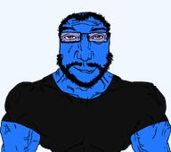 artist:toniylijani beard black_shirt blue_skin buff clothes glasses hair happy male_pattern_baldness muscular_male punisher_face stubble subvariant:science_hater subvariant:science_lover subvariant:unbotheredchud template variant:chudjak variant:markiplier_soyjak wrinkles // 1051x929 // 32.2KB