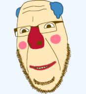 blue_hair closed_mouth clown emoticon glasses grin makeup red_nose series:soymoji smile soyjak stubble variant:cobson white_skin // 721x789 // 30.7KB