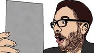 ben_saint beta_male book ear glasses hair hand holding_object mustache open_mouth pog soyjak stubble template variant:pogjak // 1280x720 // 475.3KB