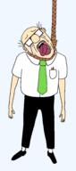 ack arm balding clothes crying dilbert ear full_body glasses hand hanging leg necktie open_mouth pen rope shoe sock soy_parody soyjak suicide suit tshirt variant:bernd wally_(dilbert) white_skin // 1197x2709 // 93.0KB