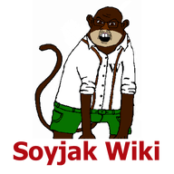 bobo bobo_the_sharty_janny clothes glasses logo monkey soyjak soyjak_wiki teeth text variant:feraljak wiki // 500x500 // 78.7KB