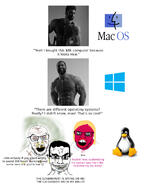 3soyjaks acne bloodshot_eyes buff comic computer crazed debian dirty drool ear gigachad glasses hair hand irl linux logo makeup mucus mustache open_mouth pink_skin rotten_teeth soyjak stinky stubble subvariant:chudjak_front sweating text tranny variant:chudjak variant:feraljak vein yellow_hair // 1087x1402 // 423.2KB