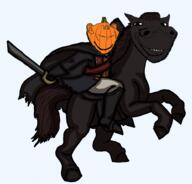 2soyjaks full_body halloween holding_object holding_sword horse horseback_riding impish pumpkin smile soyjak stubble subvariant:impish_horse transparent_background variant:impish_soyak_ears // 997x958 // 292.2KB