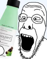 glasses open_mouth soy soyjak soylent soylent_(mint_chocolate) soylent_bottle stubble variant:unknown // 828x1042 // 378.9KB