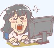 angry anime arm blush clothes computer full_body glasses gyate_gyate hair hand inaba_tewi open_mouth rabbit_ears series:gyatejaks soyjak stubble sweater touhou tranny_artstyle variant:tewi video_game white_skin // 408x361 // 11.6KB