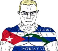 blue_eyes buff closed_mouth clothes cuba ear flag glasses hair soyjak subvariant:chudjak_front subvariant:muscular_chud tshirt variant:chudjak vein yellow_hair // 1059x929 // 150.8KB