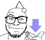 antenna closed_mouth downvote glasses hand holding_object no_pupils orange_eyes orange_sclera raised_eyebrow reddit redditard smirk smug snoo soyjak stubble variant:redditjak // 964x866 // 21.6KB