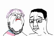2soyjaks beard blinking chud chuddy closed_mouth ext=mp4 glasses looking_at_each_other meta:not_oc purple_hair reaction shocked sound_effects surprised tranny troon troonella variant:bernd variant:chudjak variant:gapejak video // 720x480, 6.1s // 227.7KB