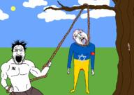 2soyjaks animated armband belt blood communism country drawn_background estonia flag full_body hammer_and_sickle hanging holding_object holding_rope judaism latvia lithuania lynching oink poland rope soyjak star_of_david swastika tattoo tranny tree variant:bernd variant:markiplier_soyjak // 1200x857 // 413.1KB
