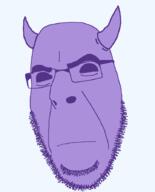 closed_mouth demon emoticon frown glasses horn purple_skin series:soymoji soyjak stubble variant:cobson // 721x891 // 36.2KB