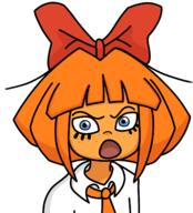 angry bowtie cartoon dutch eyelashes female hair hair_ribbon mymy_(ongezellig) ongezellig open_mouth orange_hair orange_skin soy_parody soyjak variant:feraljak // 1362x1507 // 545.6KB