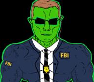 badge brown_hair buff closed_mouth clothes ear earpiece federal_bureau_of_investigation glasses glowie glowing green_skin jacket muscles necktie police subvariant:chudjak_front subvariant:muscular_chud sunglasses text variant:chudjak vein // 1059x929 // 81.4KB