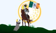 armor atheistcuck chud clothes conquistador flag flag:ireland glowing_eyes hat horse horseback_riding knight mick_(namefag) sonnenrad transparent_background variant:chudjak warrior woman yellow_hair // 2000x1190 // 894.6KB