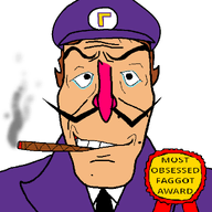 award cigar clothes conservativewaluigi_(namefag) moistpepper_(user) most_obsessed_faggot_award smoking suit super_mario trend:namefag_hybrids variant:markiplier_soyjak waluigi // 1000x1000 // 52.9KB