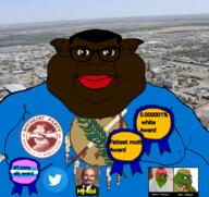 amphibian award communism dark_skin flag flag:oklahoma frog irl_background leftypol maga mutt nas:pepe oklahoma pepe_the_frog socialism subvariant:branigger transgender_flag twitter variant:brandon variant:meximutt vladimir_lenin yugoslavia // 1675x1583 // 2.1MB