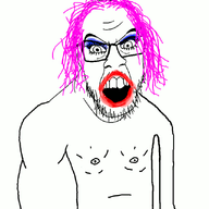 angry animated arm buff coomer glasses gynaecomastia hair hand makeup masturbation mustache open_mouth pink_hair soyjak stubble tranny variant:feraljak // 639x715 // 46.3KB