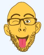 ear emoticon glasses happy open_mouth series:soymoji smug soyjak stubble tongue variant:nojak wink yellow yellow_skin // 426x523 // 11.1KB