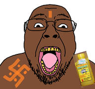 bindi brown_skin country cow_urine glasses hair hanging hindu hinduism hinduu india indian meta:tagme mustache open_mouth soyjak stubble tongue variant:bernd yellow_teeth // 1200x1125 // 504.6KB