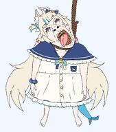 accessory ack animal anime bloodshot_eyes blue_eyes cat clothes crying dress dyed_hair full_body hair hanging loli lolicon lolishit lolitranny long_hair looking_up moe moeshit moetranny nose open_mouth rope sameko_saba_(vtuber) shark skirt suicide summer_uniform tail tear teeth teeth_showing tongue tongue_out transparent_background variant:bernd variant:gapejak vtuber white_hair white_skin yellow_teeth // 1400x1590 // 74.4KB
