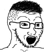 glasses hair open_mouth side_swept soyjak stubble variant:soyak // 644x800 // 97.6KB