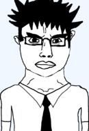 angry anime arm closed_mouth clothes ear glasses hair meta:tagme necktie soyjak subvariant:chudjak_front tagme_weeb_name variant:chudjak // 563x829 // 69.5KB