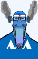 angry bald bloodshot_eyes blue blue_skin calm closed_mouth ear flag flag:japan flag:yamagata fume glasses japan ogre_ears seethe smoke soyjak stretched_chin stubble subvariant:longplier template todofuken transparent_background variant:markiplier_soyjak yamagata // 823x1250 // 64.2KB