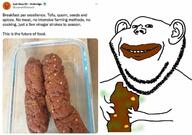 arm coprophagia ear eating hand holding_object holding_poop poop smile soyjak stubble text twitter variant:impish_soyak_ears // 1280x902 // 108.1KB