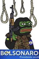 ak-47 amphibian balaclava bolsonaro flag:integralist_brazil frog green_skin gun integralism mask nas:pepe pepe pepe_the_frog rope // 782x1190 // 804.8KB