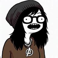 avengers beanie clothes female glasses hair hat long_hair meta:ai_generated necklace open_mouth soy soyjak style_emulation variant:soytan // 351x351 // 16.3KB