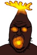 angry crooked_teeth eruption fire glasses glowing_eyes open_mouth soyjak stubble template variant:volcanojak volcano // 677x1000 // 48.7KB