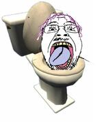 glasses hair open_mouth skibidi_toilet soyjak stubble toilet tongue tranny variant:bernd // 442x547 // 29.0KB