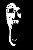 dark glasses open_mouth shadow soyjak variant:unknown // 393x590 // 8.0KB