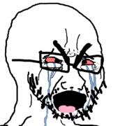ahegao bloodshot_eyes cross_eyed crying glasses open_mouth soyjak stubble thick_eyebrows tongue variant:cryboy_soyjak // 1080x1012 // 27.6KB