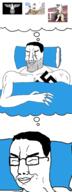 arm aryanne_(pony) beard blanket cartoon chin closed_eyes dream glasses hair hand meta:low_resolution mlpol my_little_pony nazism pillow sleeping smile smug soyjak tattoo variant:chudjak // 357x948 // 92.2KB