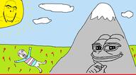 2soyjaks calm closed_eyes cloud death flower frog full_body grass open_mouth pepe plant smug stubble sun tranny variant:cobson // 1394x773 // 74.9KB