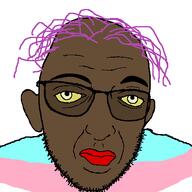 poltard bald big_lips british closed_mouth cuckjeet eyebrows flag:transgender_pride_flag glasses incel iris lips purple_hair red_lips retarded shitskin stubble thick_eyebrows tranny troon variant:cuckjeet yellow_sclera // 470x470 // 12.8KB