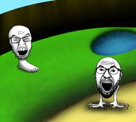 2soyjaks background beard claw cross_eyed ear eyebrows fence foot glasses grass open_mouth shading sky soyjak stubble variant:cirrus variant:feraljak water // 1510x1350 // 2.3MB