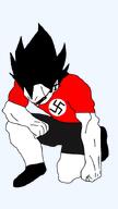 dragon_ball_z glasses hair kneel kneeling nazi_swastika nazism red_shirt shades short subvariant:muscular_chud variant:chudjak vegeta white_skin // 405x720 // 50.4KB