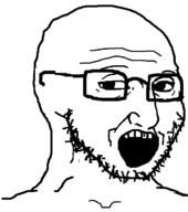 glasses groomer looking_to_the_left open_mouth soyjak stubble template variant:soyak // 648x734 // 15.3KB