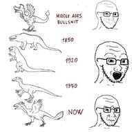 3soyjaks closed_mouth concerned dinosaur glasses open_mouth prehistoric smile smug soyjak stubble variant:soyak // 743x748 // 294.4KB