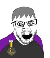 award badge glasses grey_hair james open_mouth soyjak soyjak_wiki stubble variant:feraljak // 1395x1625 // 342.8KB