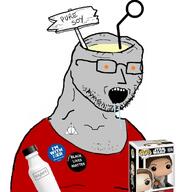 antenna badge black_lives_matter bottle bowl brainlet clothes drinking_straw drool funko_pop glasses hillary_clinton im_with_her npc open_mouth orange_eyes plastic_bottle pure_soy reddit redditard rey_skywalker sign soy soyjak soylent soylent_bottle star_wars stubble text variant:soyak // 700x734 // 79.7KB