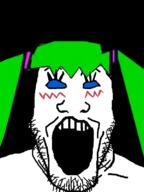 beard black_background blue_eyes blush eyelashes green_hair hatsune_miku markiplier vocaloid white_skin // 600x800 // 176.7KB
