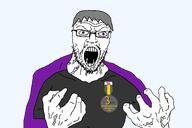 angry award badge clothes glasses grey_hair james purple_eyes purple_shirt soyjak soyteen variant:dumjacque white_skin // 1500x1000 // 101.1KB