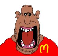 amerimutt bad_teeth black_sclera el_ogro_de_las_americas fat glasses mcdonalds mutt open_mouth pun shrek soyjak stubble tongue variant:shrekjak // 1080x1049 // 148.8KB