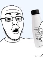 bald cuck drink eyebrows glasses gone_fishinq holding_object holding_soylent open_mouth soy soyboy soylent soylent_bottle stubble variant:fishingjak wrinkles // 1160x1544 // 259.6KB