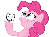 bald ear holding_object looking_up my_little_pony pink_skin pinkie_pie pony series:pinkie_pie_holding_soyjaks smile soyjak stubble variant:impish_soyak_ears white_background // 990x759 // 155.7KB