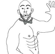 arm bowtie buff ear hand hands_up nipple open_mouth soyjak stubble variant:nojak waving // 1000x976 // 89.2KB